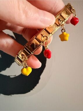 Gold-Tone Italian Charm Bracelet with Heart & Star Dangle Charms